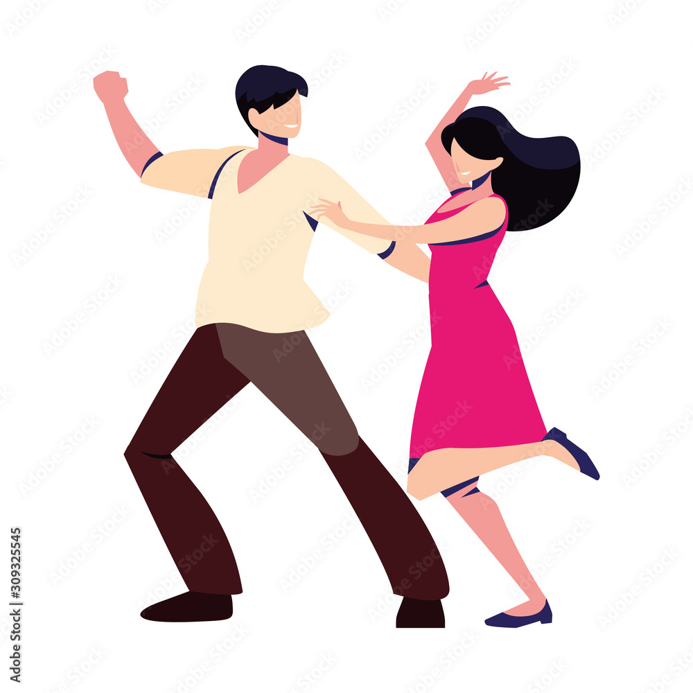 couple of people in pose of dancing on white background couple of people in pose of dancing on white background