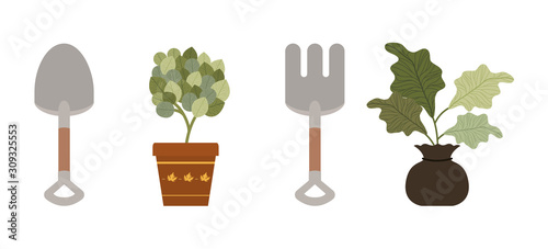Plants tools and gardening concept vector design