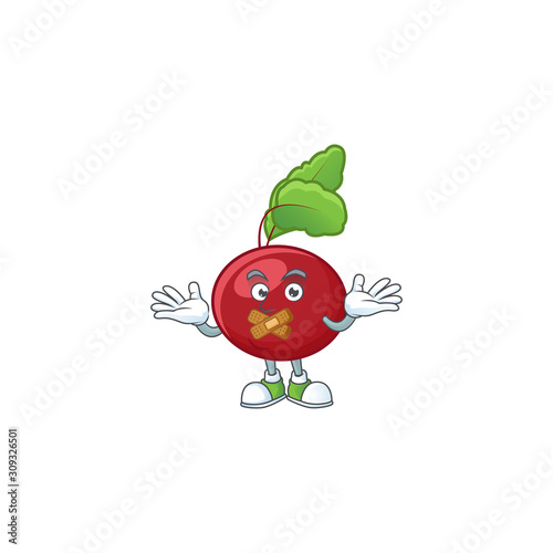 Red beet greens cartoon character style with silent gesture