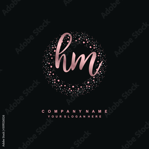 HM Beauty vector initial logo, handwriting logo of initial signature, wedding, fashion, jewerly, boutique, floral and botanical with creative template for any company or business