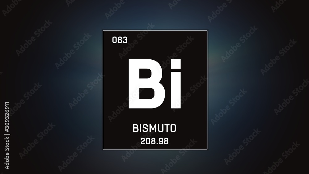 3D illustration of Bismuth as Element 83 of the Periodic Table. Grey  illuminated atom design background with orbiting electrons. Name, atomic  weight, element number in Spanish language Stock Illustration | Adobe Stock