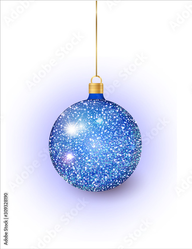 Blue Christmas tree toy isolated on a white background. Stocking Christmas decorations. Vector object for christmas design, mockup. Vector realistic object 10 EPS