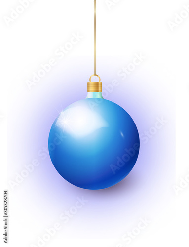Blue Christmas tree toy isolated on a white background. Stocking Christmas decorations. Vector object for christmas design  mockup. Vector realistic object 10 EPS
