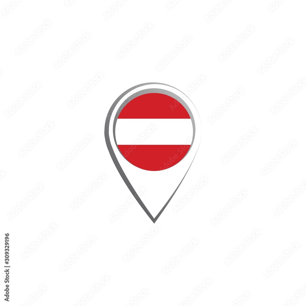 Icon pin illustration, map marker with a stylish Austria country flag in a circle Icon pin illustration, map marker with a stylish Austria country flag in a circle