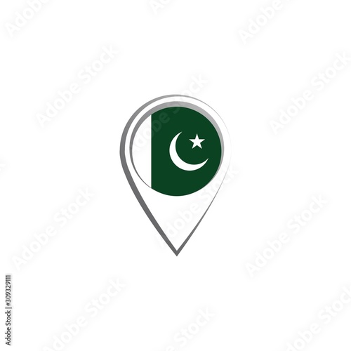 Icon pin illustration, map marker with a stylish Pakistan country flag in a circle