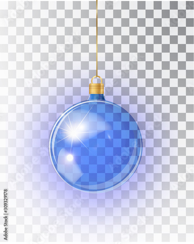 Blue Christmas tree toy isolated on a white background. Stocking Christmas decorations. Vector object for christmas design, mockup. Vector realistic object 10 EPS