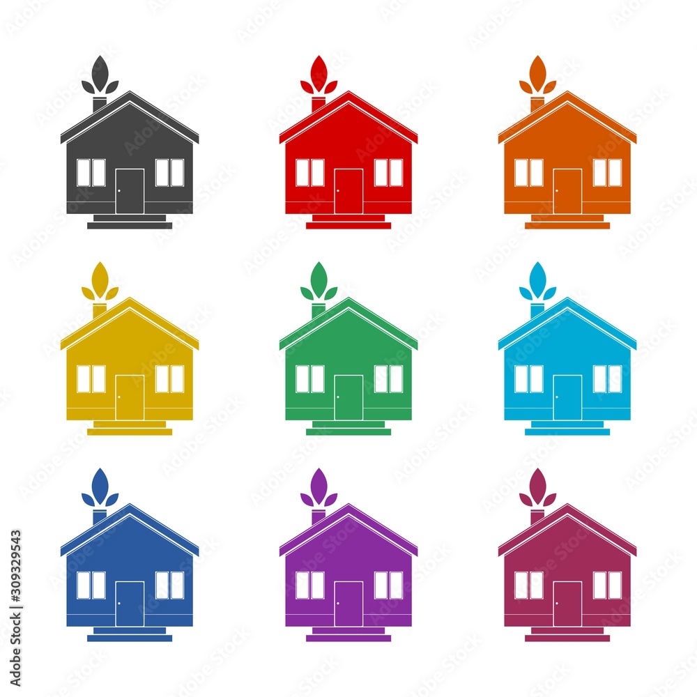 Eco house color icon set isolated on white background Eco house color icon set isolated on white background