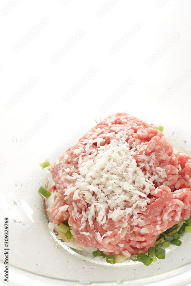 Ground pork and beef with seasoning and seasoning for patty ingredient 