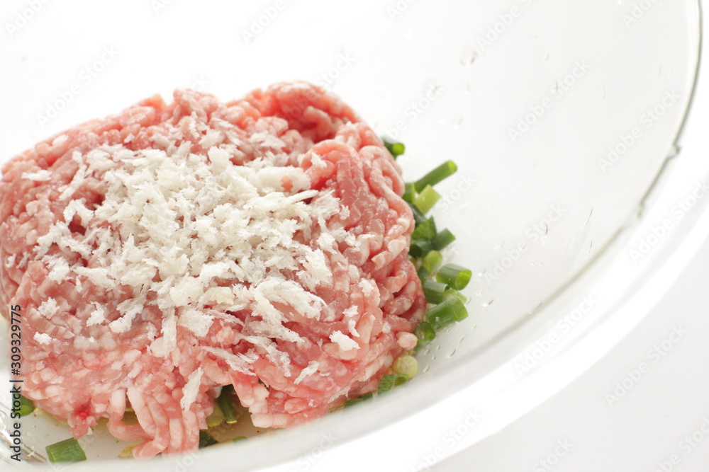 Ground pork and beef with seasoning and seasoning for patty ingredient 