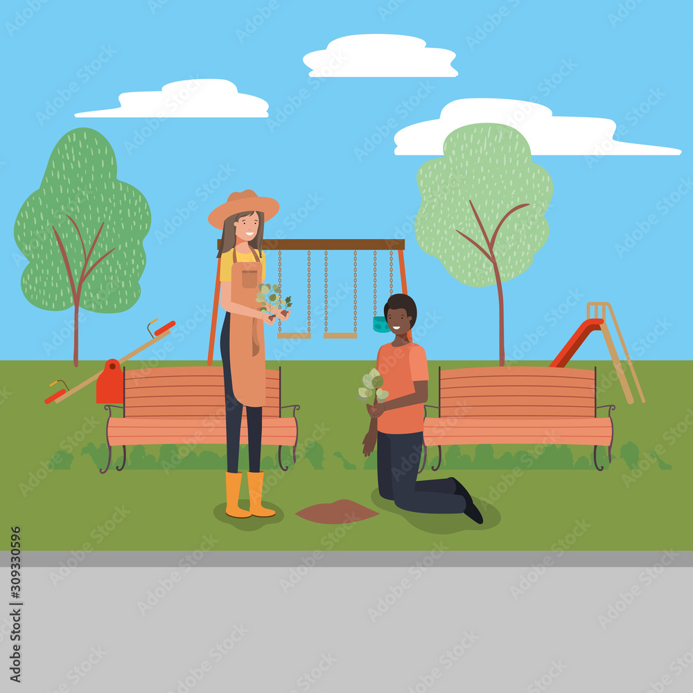 Woman man and gardening concept vector design Woman man and gardening concept vector design