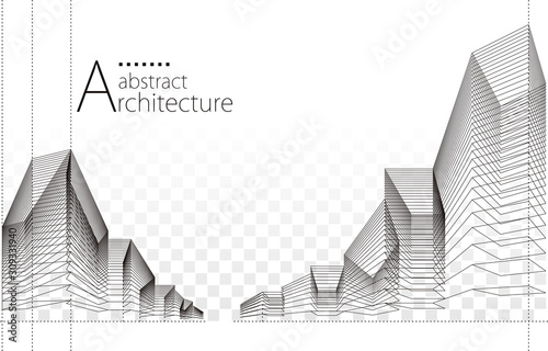 3D illustration architecture building construction perspective design, abstract urban background.