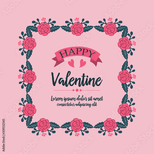 Greeting card happy valentine with pink rose flower of blossom and beautiful. Vector