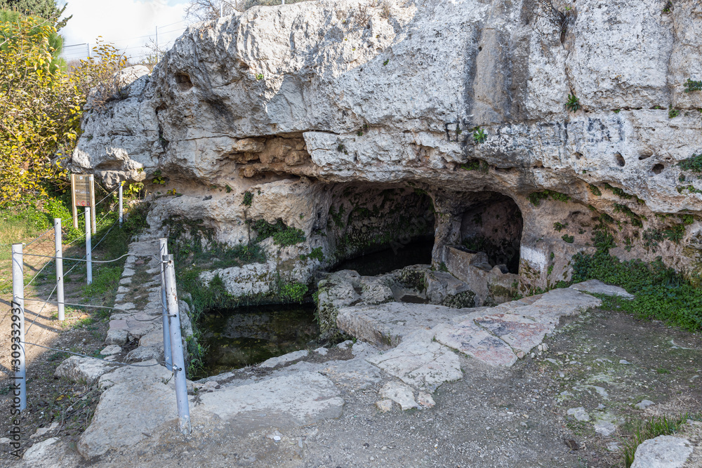 Hana Pond located on the site of the tomb of the prophet Samuel on Mount Joy near Jerusalem in Israel
