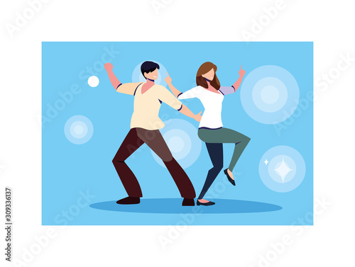 couple of people dancing in nightclub, party, dancing club, music and nightlife