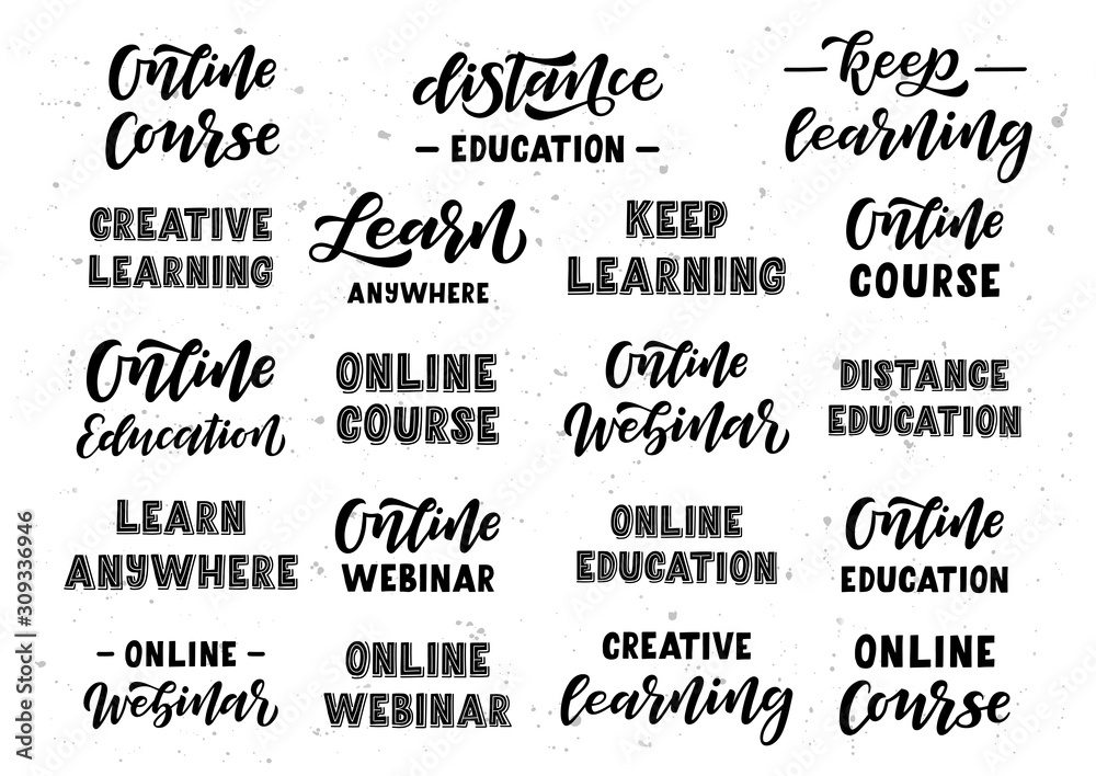Online education hand drawn lettering set