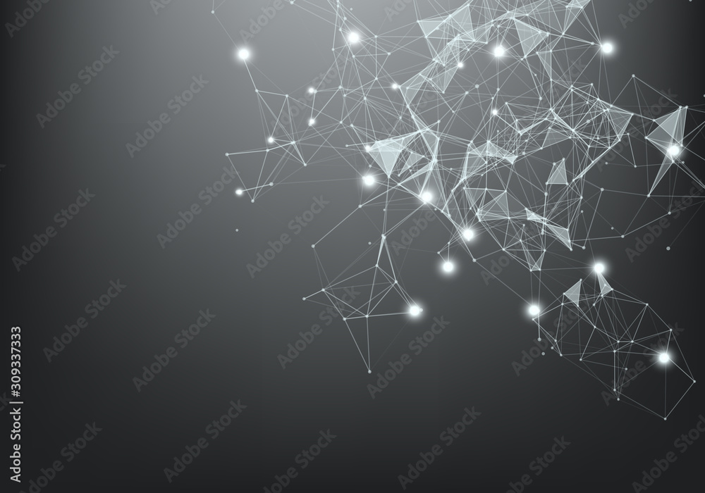 Abstract Internet connection and technology graphic design. polygonal background, geometrical backdrop with dots, lines, triangles for global web, connection, science, futuristic concept.
