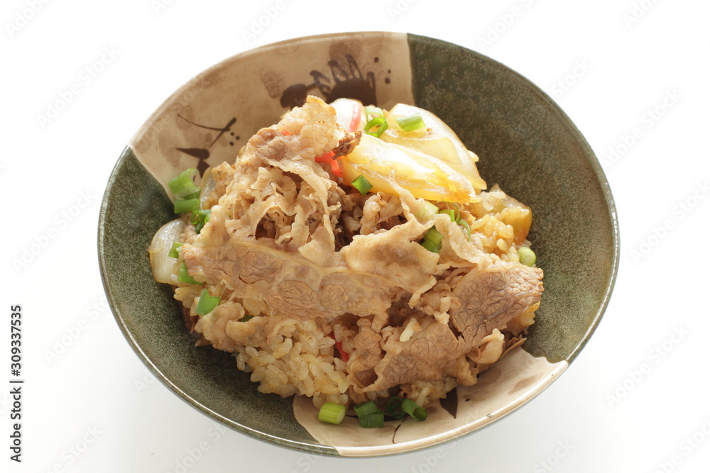 Japanese food, Gyudon simmered beef and onion on rice don Japanese food, Gyudon simmered beef and onion on rice don