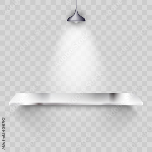 Metal Shelve Gallery Background for Showing Product. With Lamp, Light and Shadows.