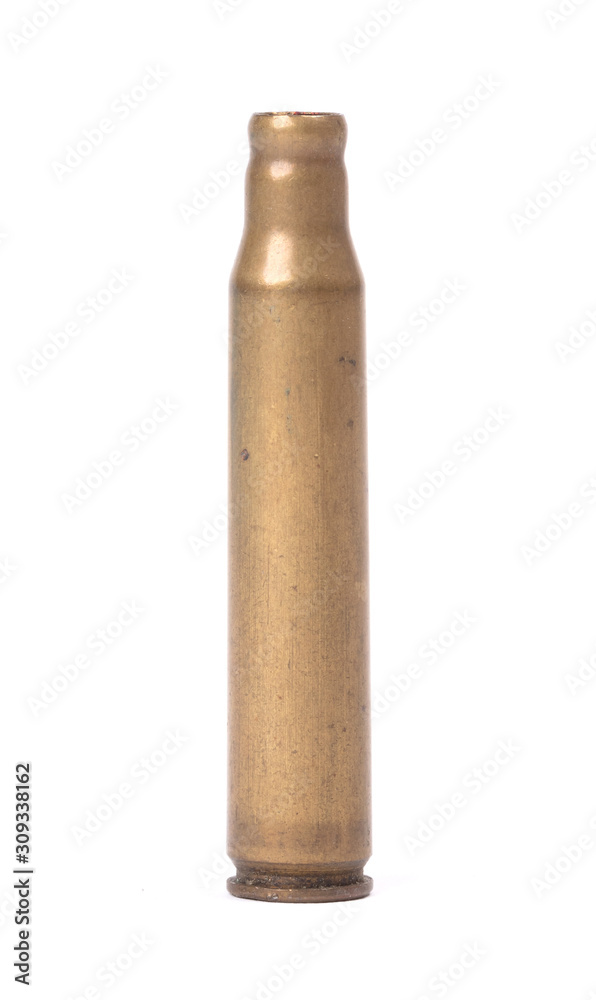 Isolated macro shot of M-16 5. 56mm cartridge