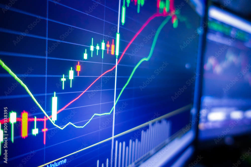 Blue stock exchange market graph on LED screen for business analysis. Finance and economic graphs. Blue stock exchange market graph on LED screen for business analysis. Finance and economic graphs.