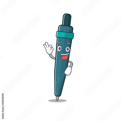 Fountain pen Scroll mascot design making an Okay gesture