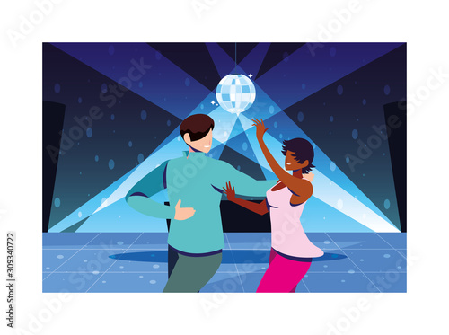 couple of people dancing in nightclub, party, dancing club, music and nightlife