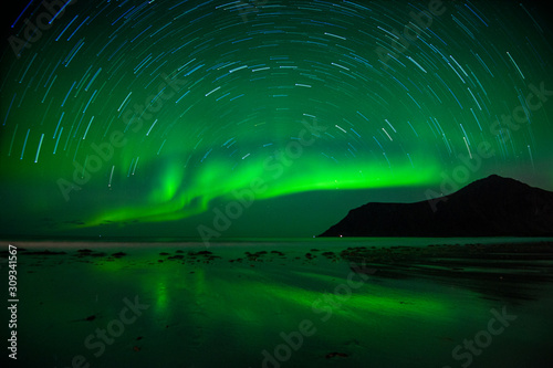 beautiful aurora boreal in Lofoten Islands