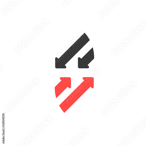 Opposite arrow. Black and red arrows. Stock vector illustration isolated on white background.
