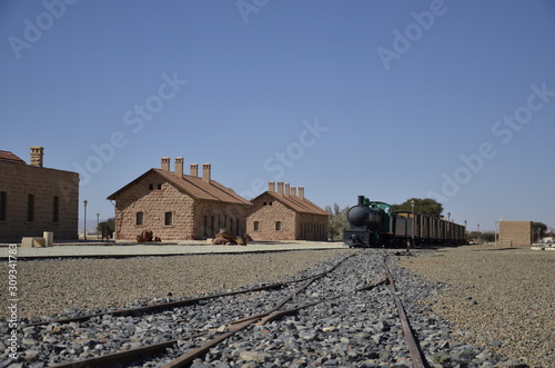 Locomotive & Workshop on Madain Saleh Train Station Al Ula, Saudi Arabia photo