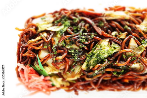 Japanese style fried noodles, cabbage and soy sauce