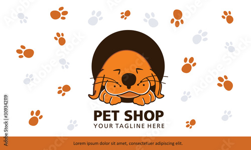 A cute dog is sleeping in a circle. This logo is great for pet shops, pet trainers, dog walkers, dog sitters, animal clinics.