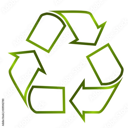 Recycle logo line art green icon recyclable product symbol isolated on white background.