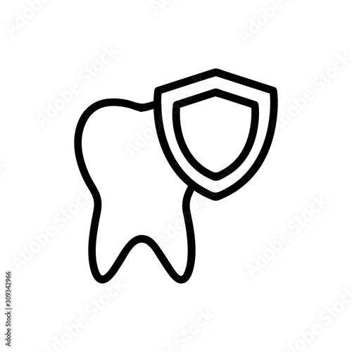 Protect the tooth icon vector. A thin line sign. Isolated contour symbol illustration