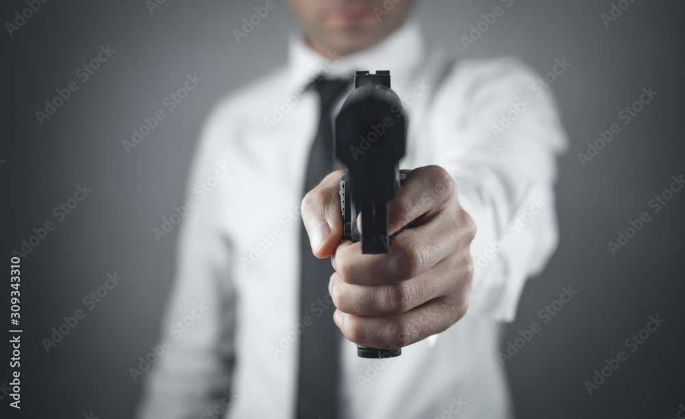 Man pointing pistol. Caucasian criminal Man pointing pistol. Caucasian criminal