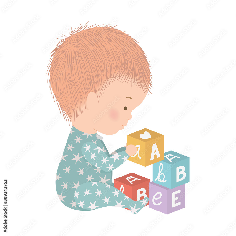 Cute baby boy with cubes vector design Cute baby boy with cubes vector design