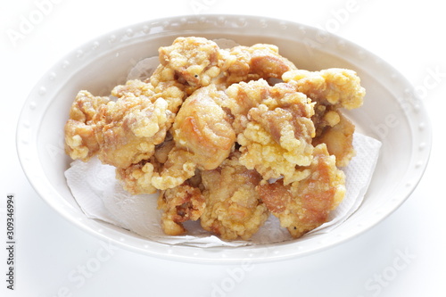 Asian food, fried chicken in bowl with copy space