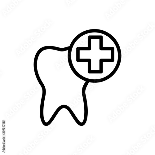 treatment of the tooth icon vector. A thin line sign. Isolated contour symbol illustration