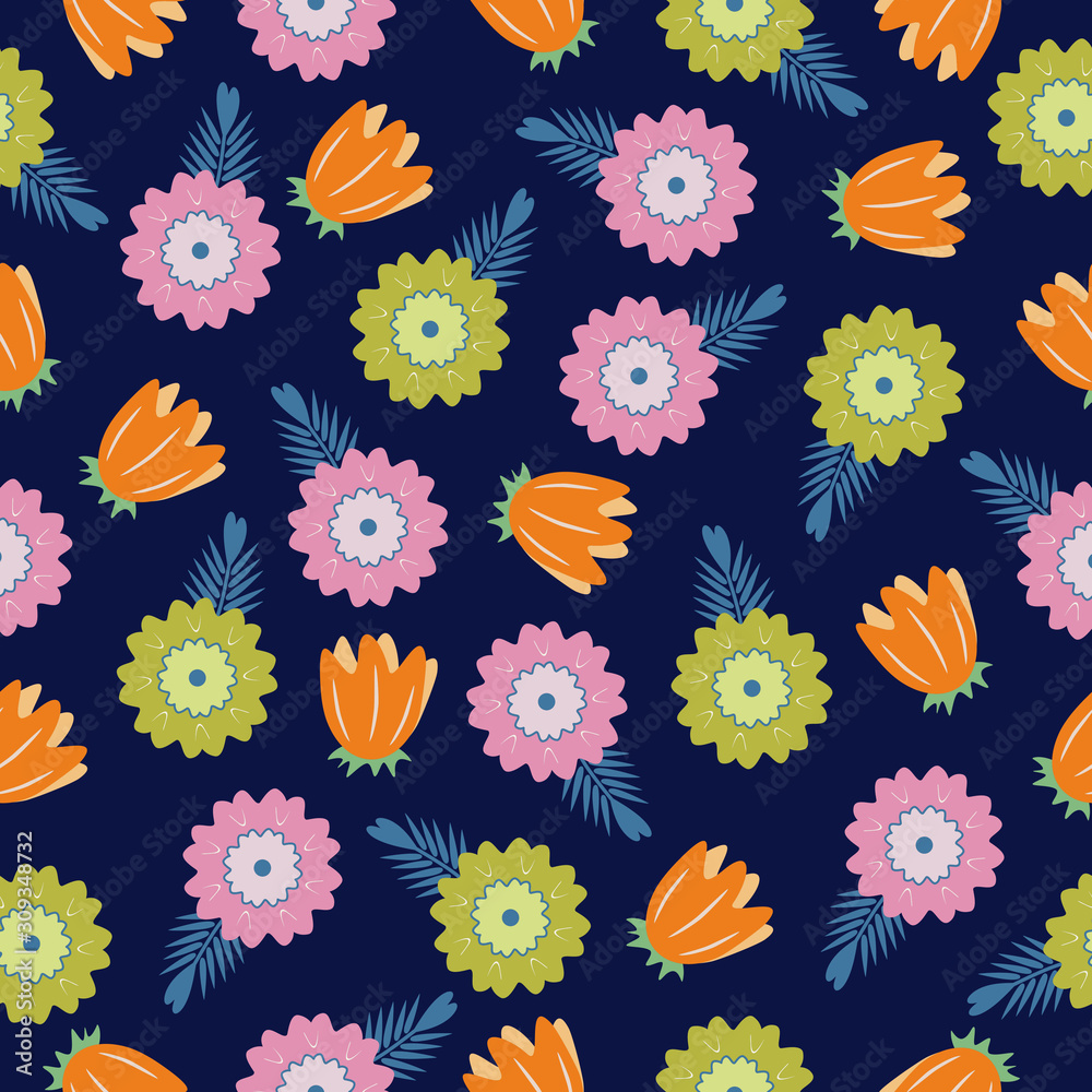 Fototapeta premium Seamless background with abstract flowers and patterns. It can be used for decoration of textile, paper and other surfaces.