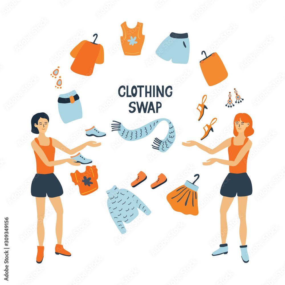 Clothing swap. Hand drawn lettering and vector illustration isolated on ...