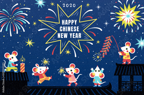 White mice enjoy new year fireworks
