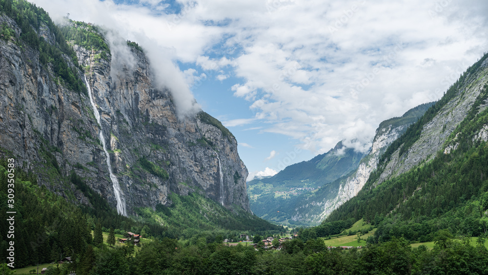 Murrenbach waterfall in Lauterbrunnen, Switzerland.