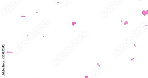 Romantic decoration element. Falling pink hearts on white background. Valentines Day design.