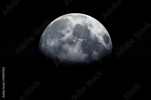 3D illustration half moon against the background of the starry sky