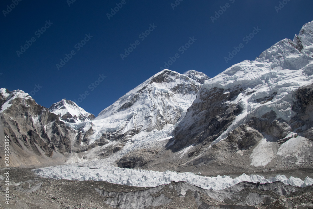 Scenic view of glacier and himalaya mountain range at Everest base camp tekking Nepal