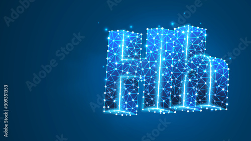 Alphabet letter H. Design of an Uppercase and lowercase letters. Banner, template or a pattern. Abstract digital wireframe, low poly mesh, vector blue neon 3d illustration. Triangle, line dot