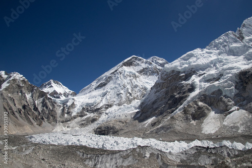 Scenic view of glacier and himalaya mountain range at Everest base camp tekking Nepal