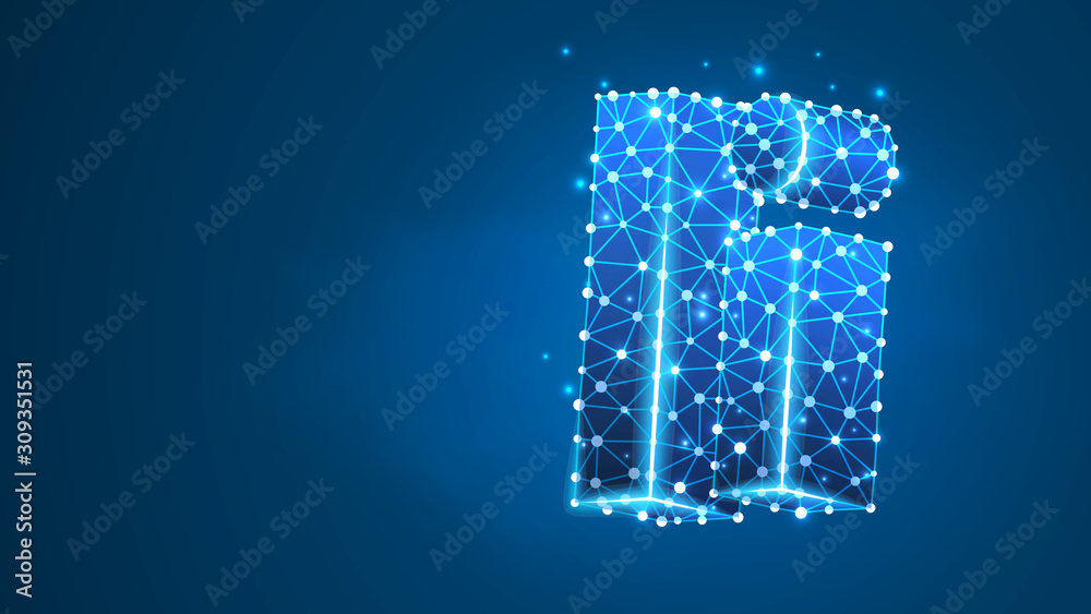 Alphabet letter I. Design of an Uppercase and lowercase letters. Banner, template or a pattern. Abstract digital wireframe, low poly mesh, vector blue neon 3d illustration. Triangle, line dot Alphabet letter I. Design of an Uppercase and lowercase letters. Banner, template or a pattern. Abstract digital wireframe, low poly mesh, vector blue neon 3d illustration. Triangle, line dot