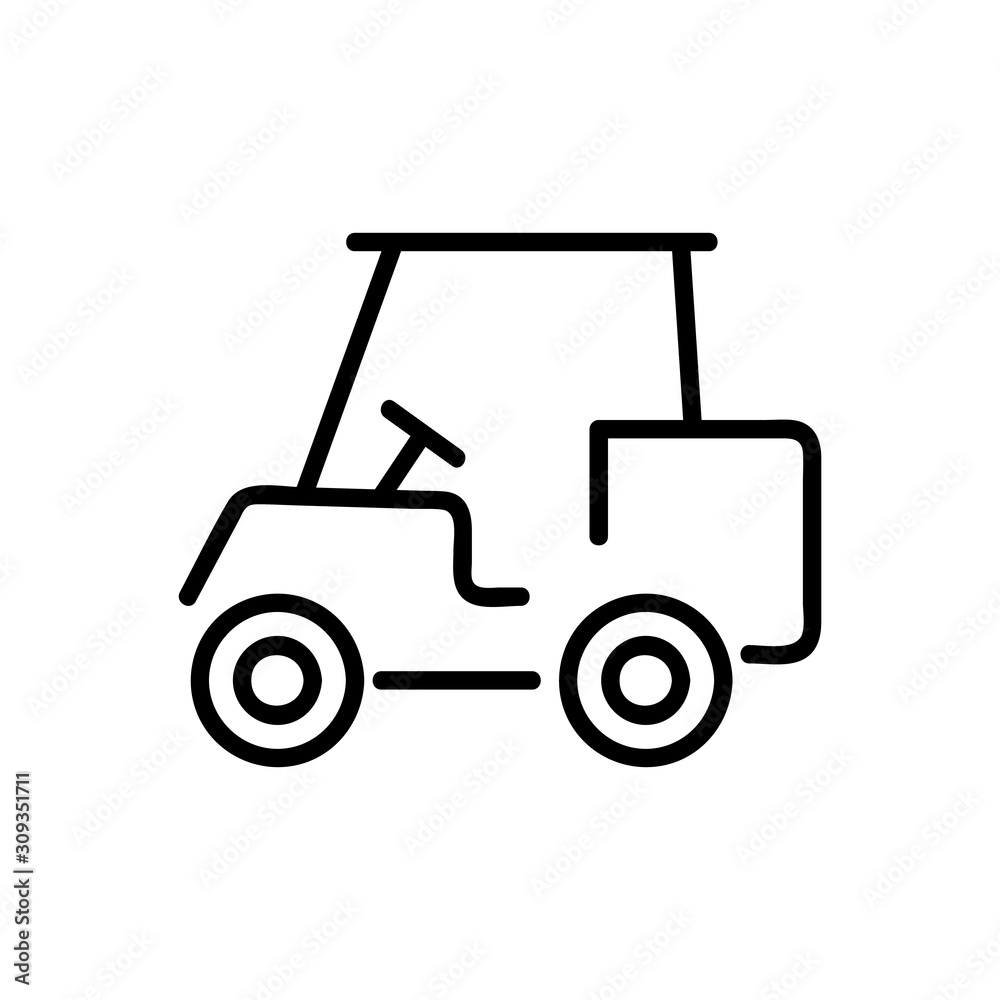 Golf car icon vector. A thin line sign. Isolated contour symbol illustration
