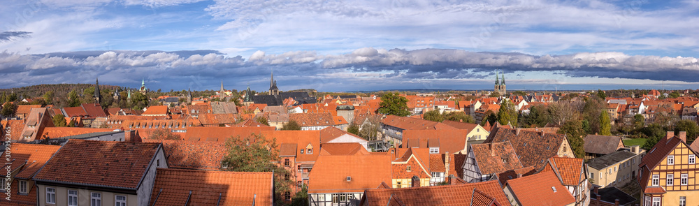 Panoramic view over the beautiful old town of Quedlinburg