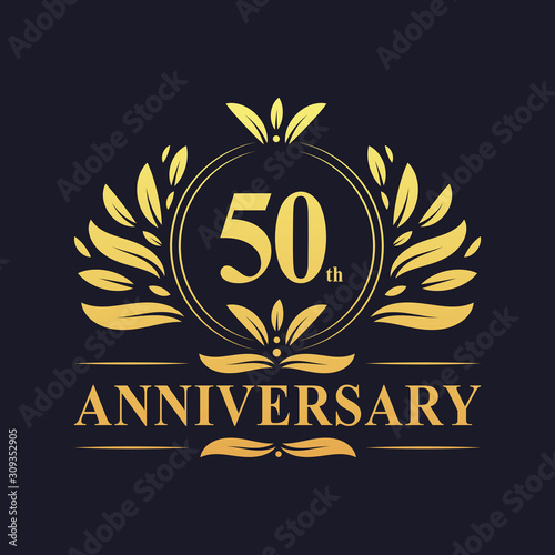 50th Anniversary logo, luxurious golden color 50 years Anniversary logo design celebration.